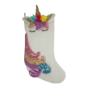 Unicorn Christmas‎ Stocking White Sequin Gold Horn Holiday Decor Hobby Lobby NWT